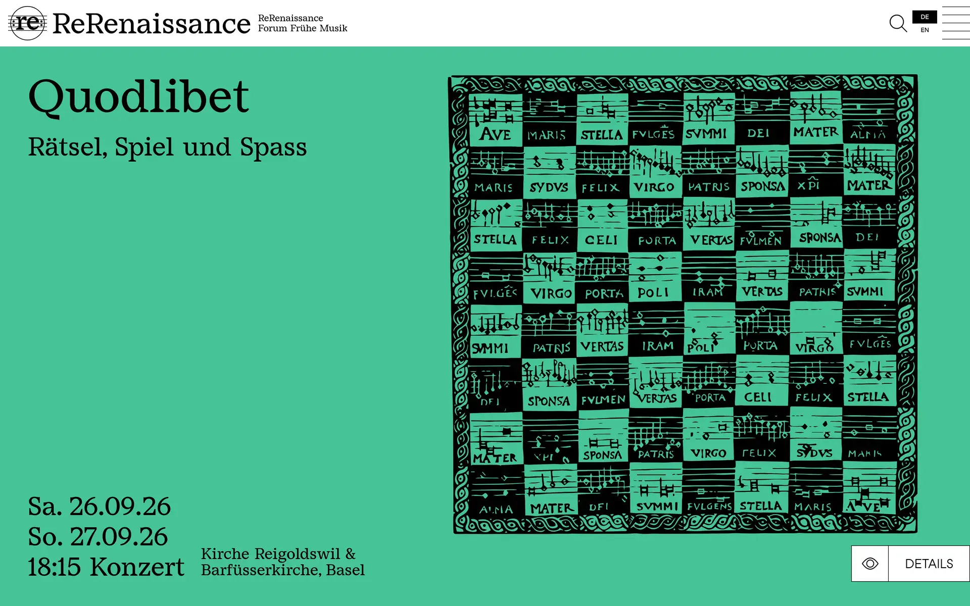 Website von ReRenaissance: Startseite am Bildschirm